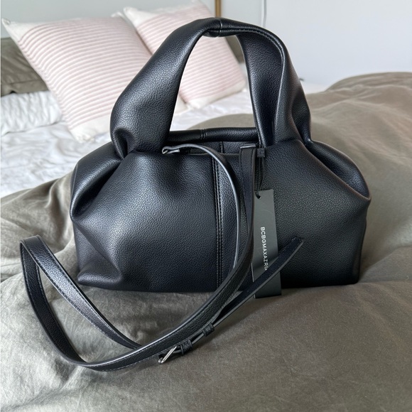 BCBG Handbags - NWT BCBG Max Azria Black Vegan Leather Slouch Puffy Bag Designer Inspired Tote